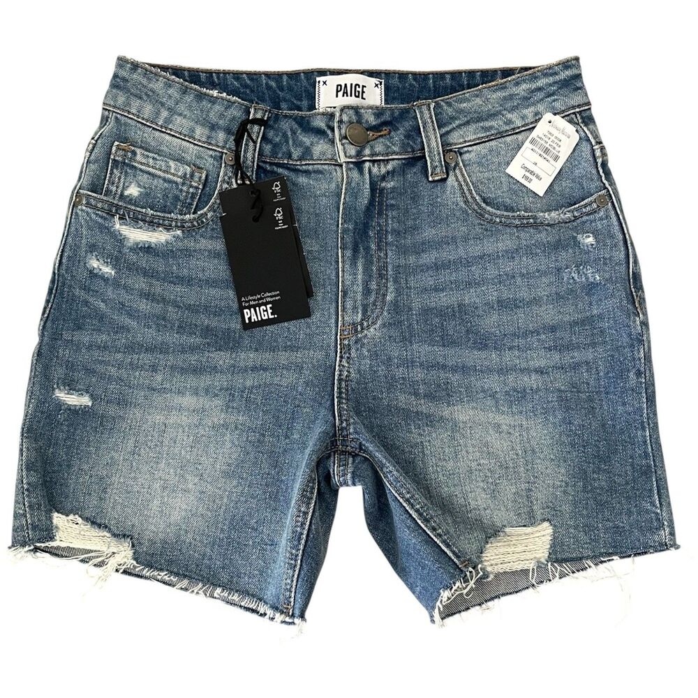 PAIGE Sarah longline Distressed Denim Jean Shorts